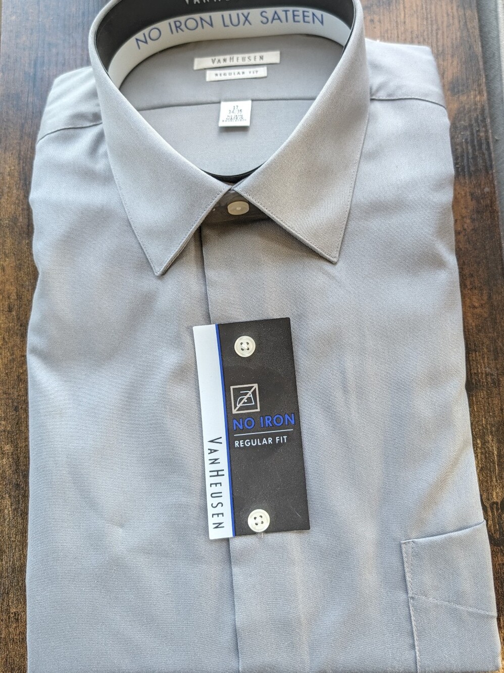 Van Heusen Men’s No Iron Sateen Dress Shirt - Light Gray